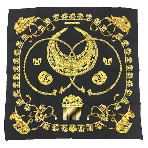 HERMES Authentic Black Silk Scarf